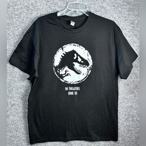 Jurassic Park WD 6/10/22 Movie Adult L Black Graphic Logo Heavy Cotton T-Shirt